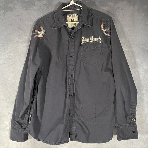 Zoo York Y2K Men's Large Long Sleeve Button Embroidered Shirt Skull Streetwear - Picture 1 of 14